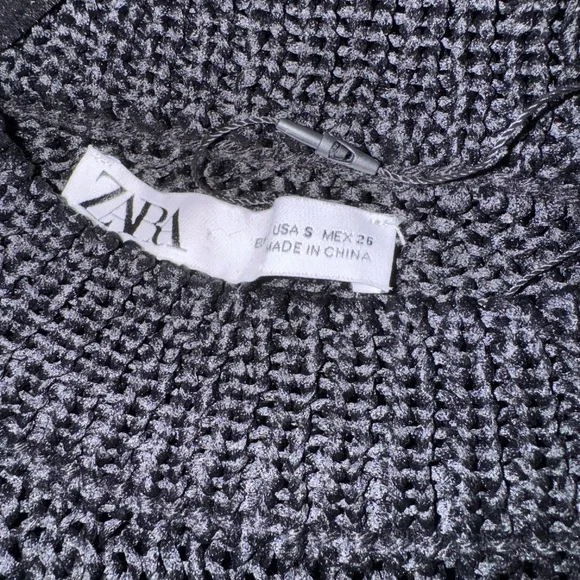 ZARA Sweater Chunky TEXTURED MESH KNIT LONG SLEEVE TOP Sheen Black S - Picture 5 of 6